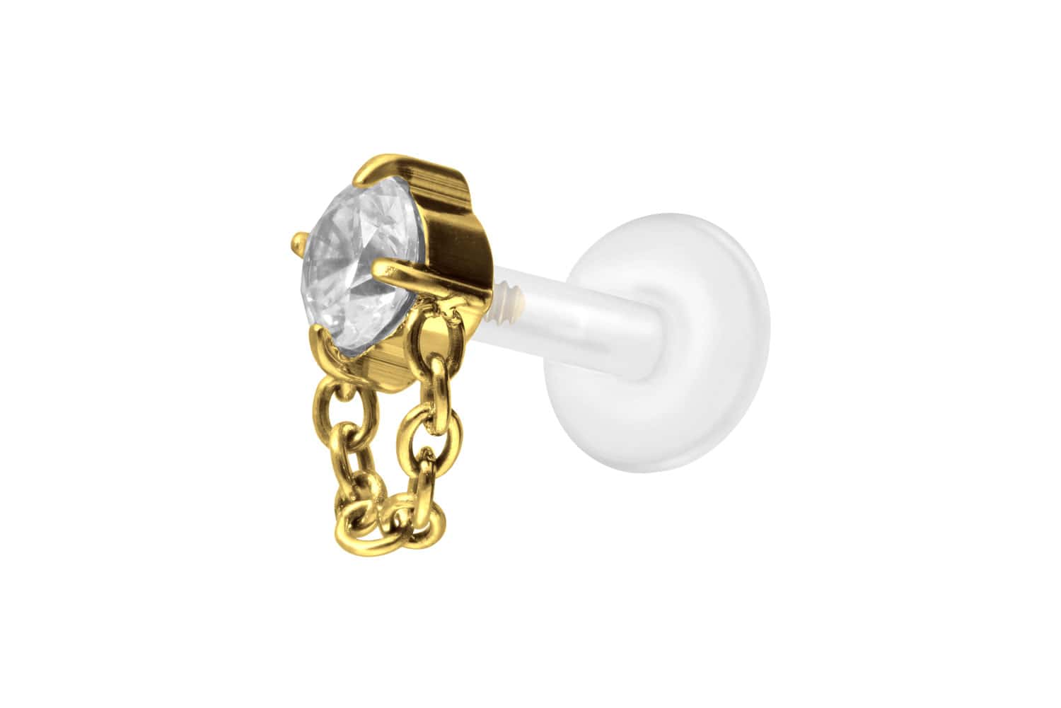 PTFE Labret Piercing mit Innengewinde + Titan-Aufsatz KRISTALL + KETTE